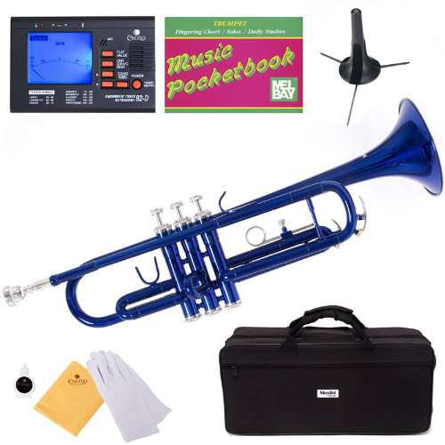 Mendini MTT-BL Lacquer Brass Bb Trumpet, Blue