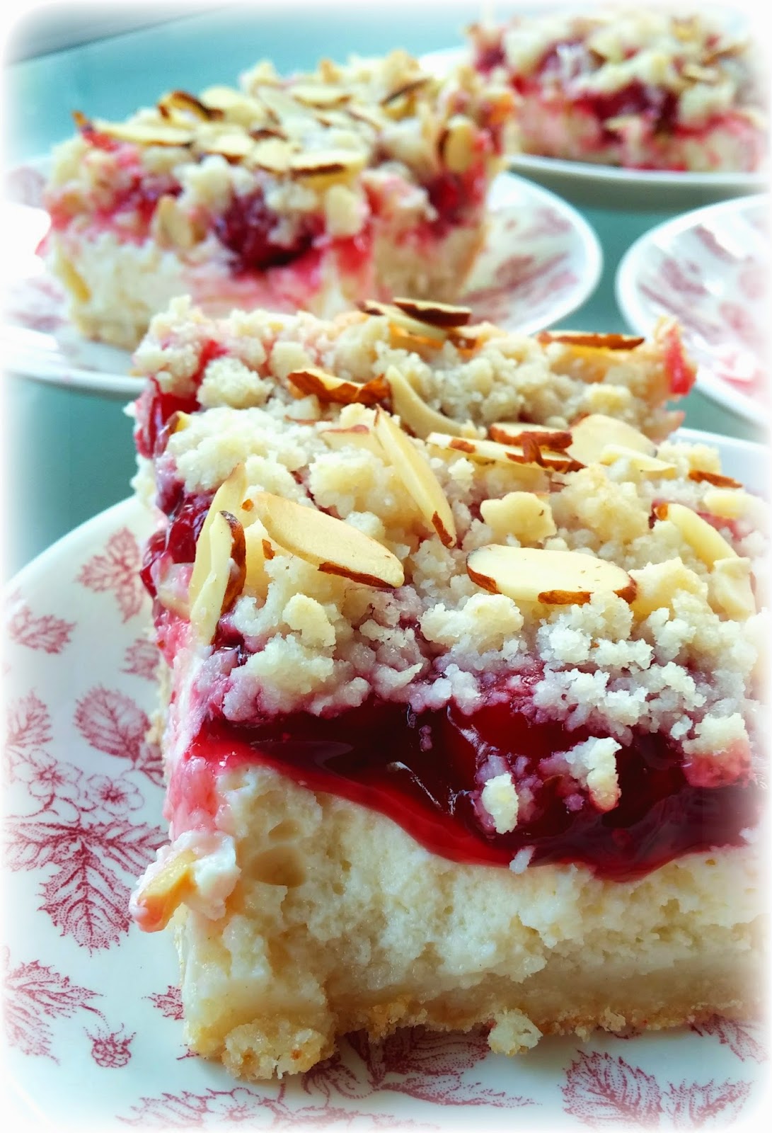 My Frilly Apron Almond Streusel Cherry Cheesecake Bars