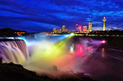 world visits welcome to niagara falls colorful view in niagara falls lights usa