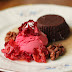 Chocolate Cakes with Red Beet Ice Cream and Toasted Walnut Sauce