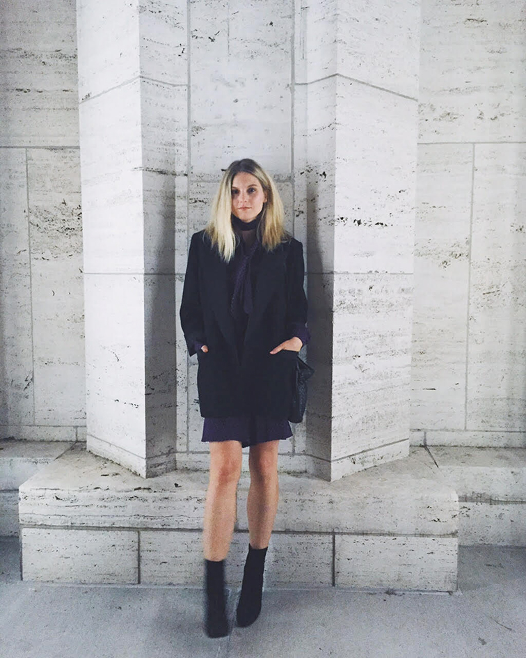 A night at the NYCB, vintage dress and blazer, Free People boots