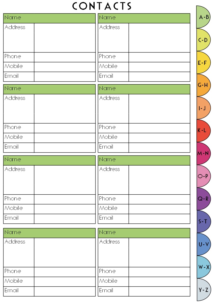 address book blank page template printable address book template