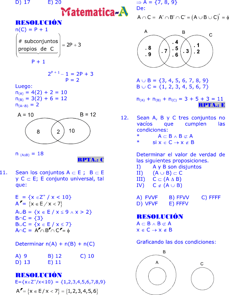 CONJUNTOS I EJERCICIOS RESUELTOS MATEMATICAS PROBLEMAS RESUELTOS