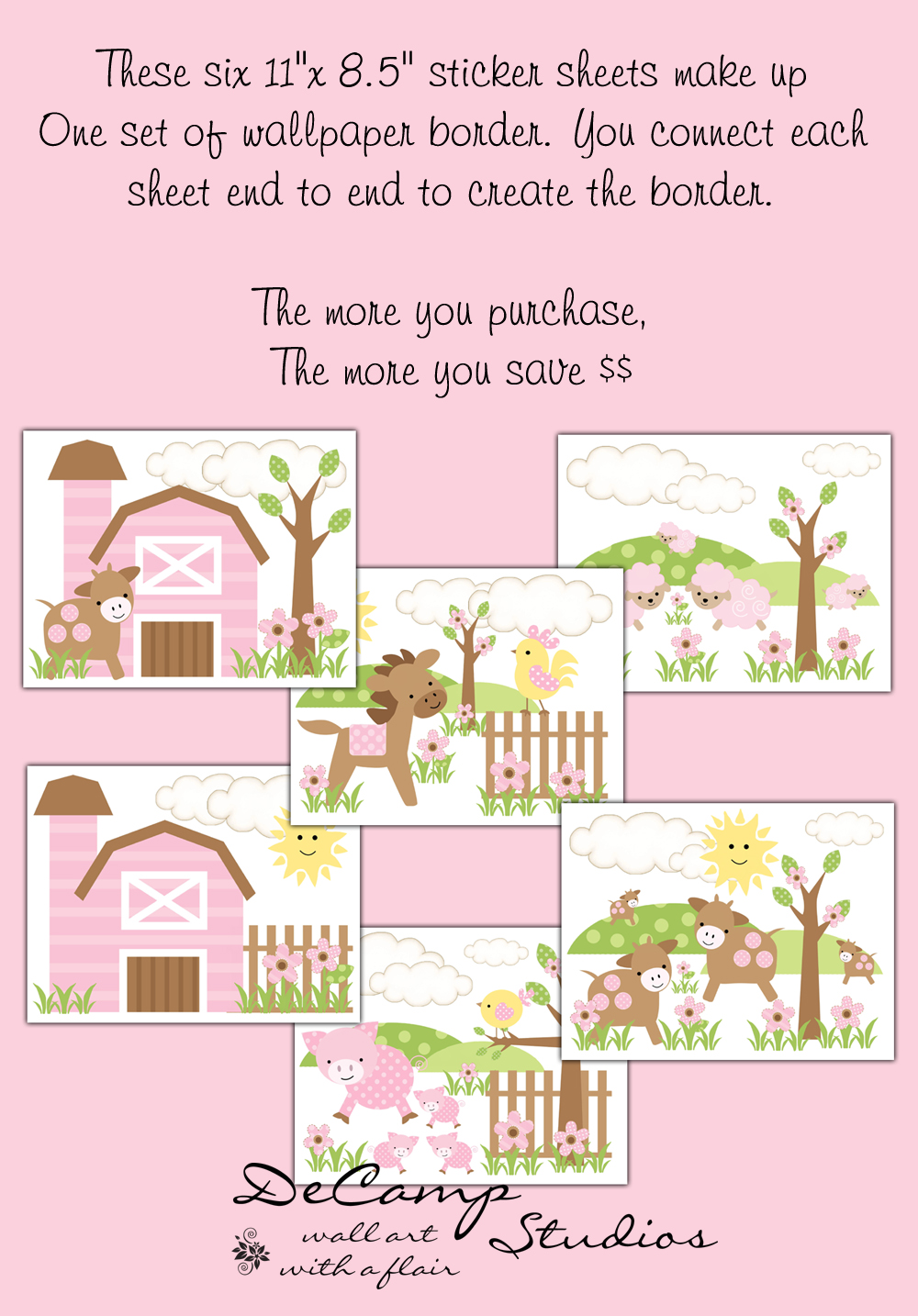 Dec Studios Barnyard Farm Animals Wallpaper Border Wall Decals You Connect The 6 Diffe Sheets End To Create Wallpaper Border Below This Is What Looks Like Connected