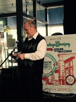 Heritage Winnipeg Board Member, Greg Agnew, gives a short history of the building before presenting the award. Heritage Winnipeg Board Member, Greg Agnew, gives a short history of the building before presenting the award.