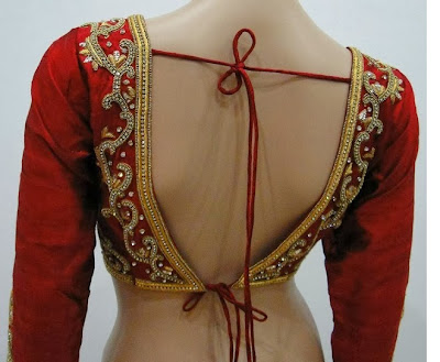RED EMBROIDERY DESIGNER BLOUSE KNOT RED EMBROIDERY DESIGNER BLOUSE