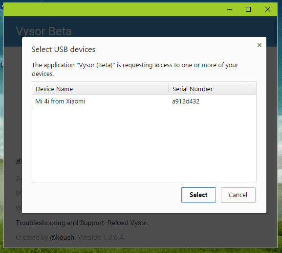 Select device from Vysor Select device from Vysor