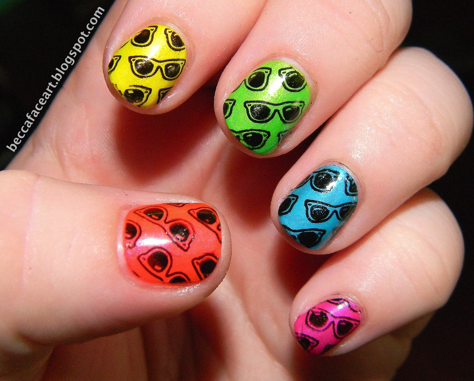 Becca Face Nail Art Neon Sunglasses Nails