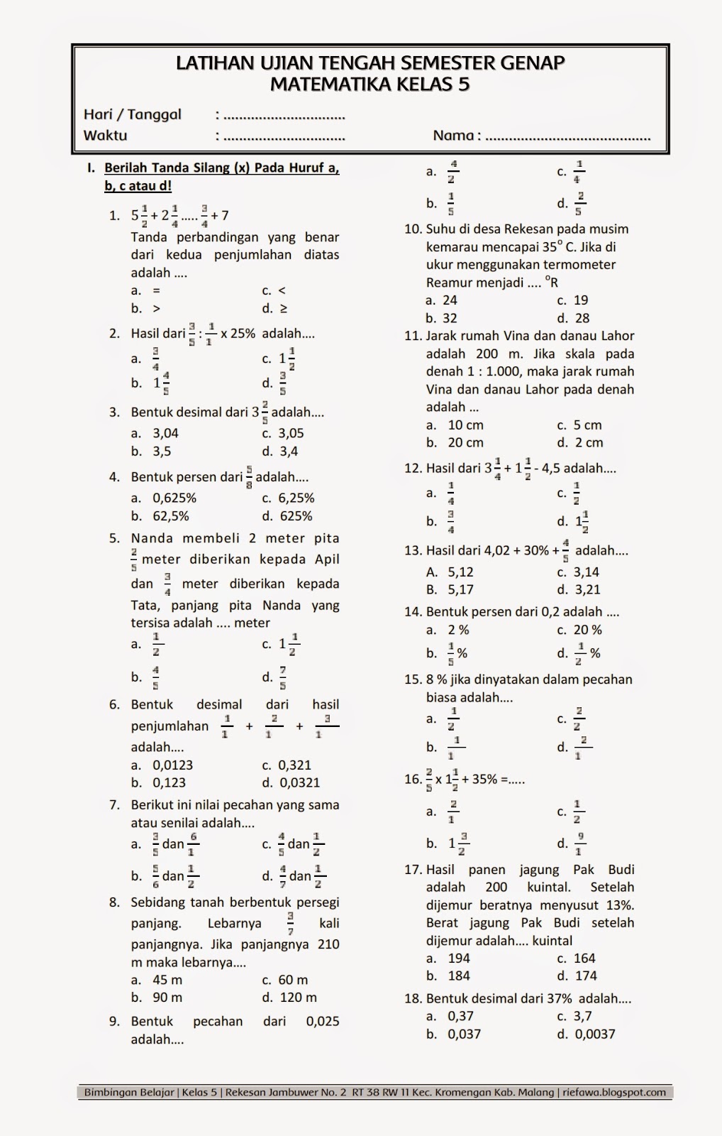 Download Soal UTS 2 Matematika Kelas 5 - Rief Awa Blog