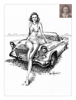 Chevrolet Bel Air drawing and woman portrait