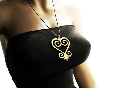 large brass sankofa heart pendant necklace