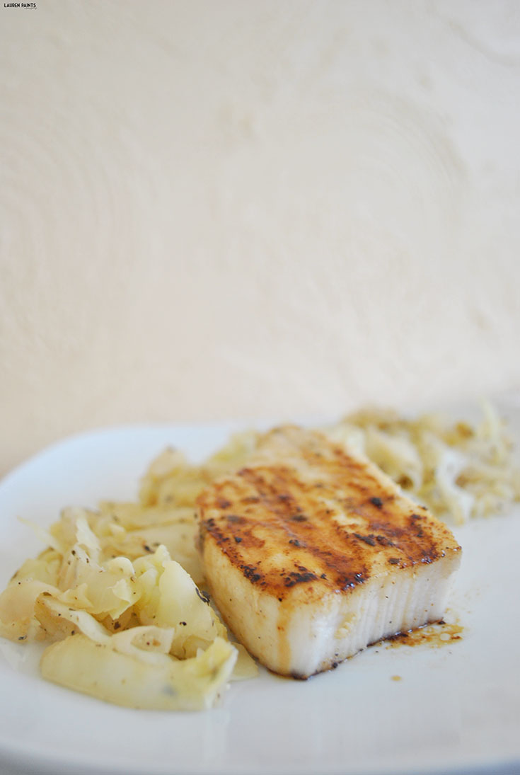 Healthy Dinner: Swordfish and Sautéed Cabbage and Onions Healthy Dinner: Swordfish and Sautéed Cabbage and Onions