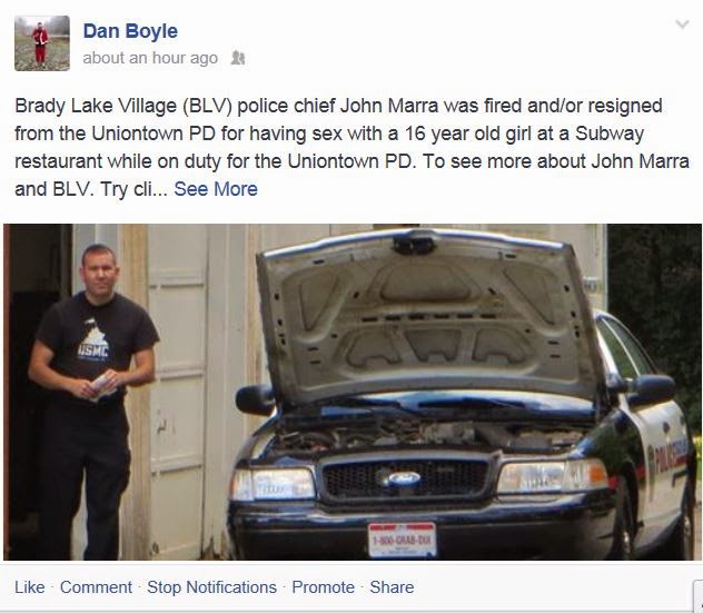 Brady Lake Village officials aren't bothered by John Marra's Uniontown PD record. - WHY ?