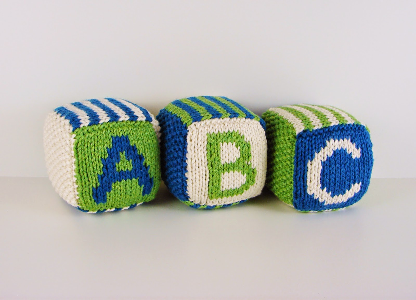 knit, blocks, foam, toys, hand knit, letter, number, striped, white, green, blue