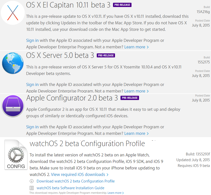 OS X El Capitan 10.11 Beta 3 (Build-15A216g), OS X Server 5 Beta 3 (Build-15S2175), WatchOS 2 Beta 3 (Build-13S5293f), Apple Configurator 2.0 Beta 3 OS X El Capitan 10.11 Beta 3 (Build-15A216g), OS X Server 5 Beta 3 (Build-15S2175), WatchOS 2 Beta 3 (Build-13S5293f), Apple Configurator 2.0 Beta 3