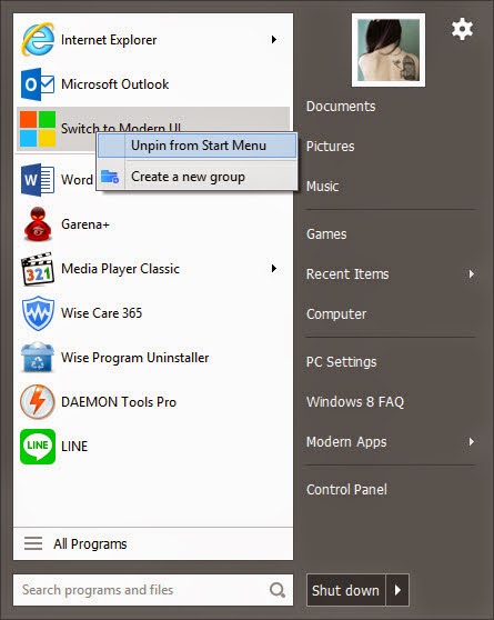 ลบ Shortcuts ของโปรแกรมที่ไม่ต้องการให้อยู่ใน Start Menu Windows 8.1