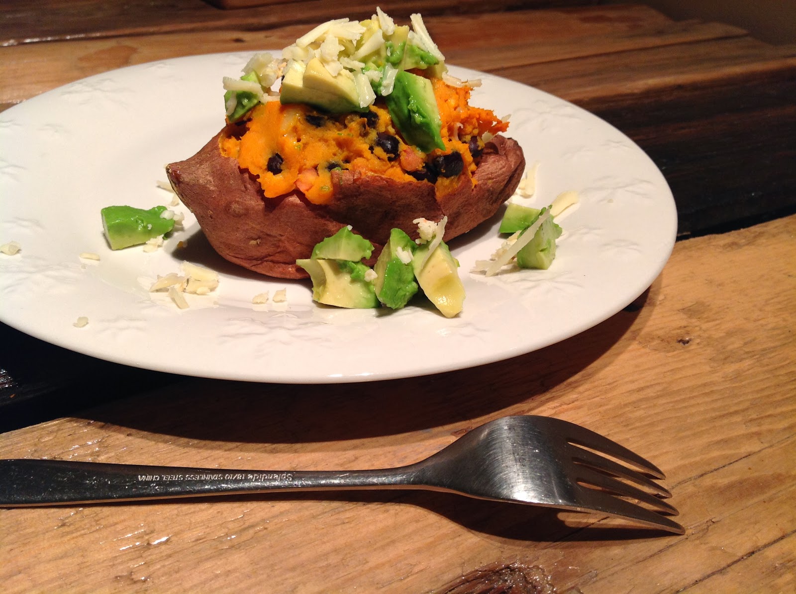 delish in a dish Twice Baked Mexican Sweet Potatoes