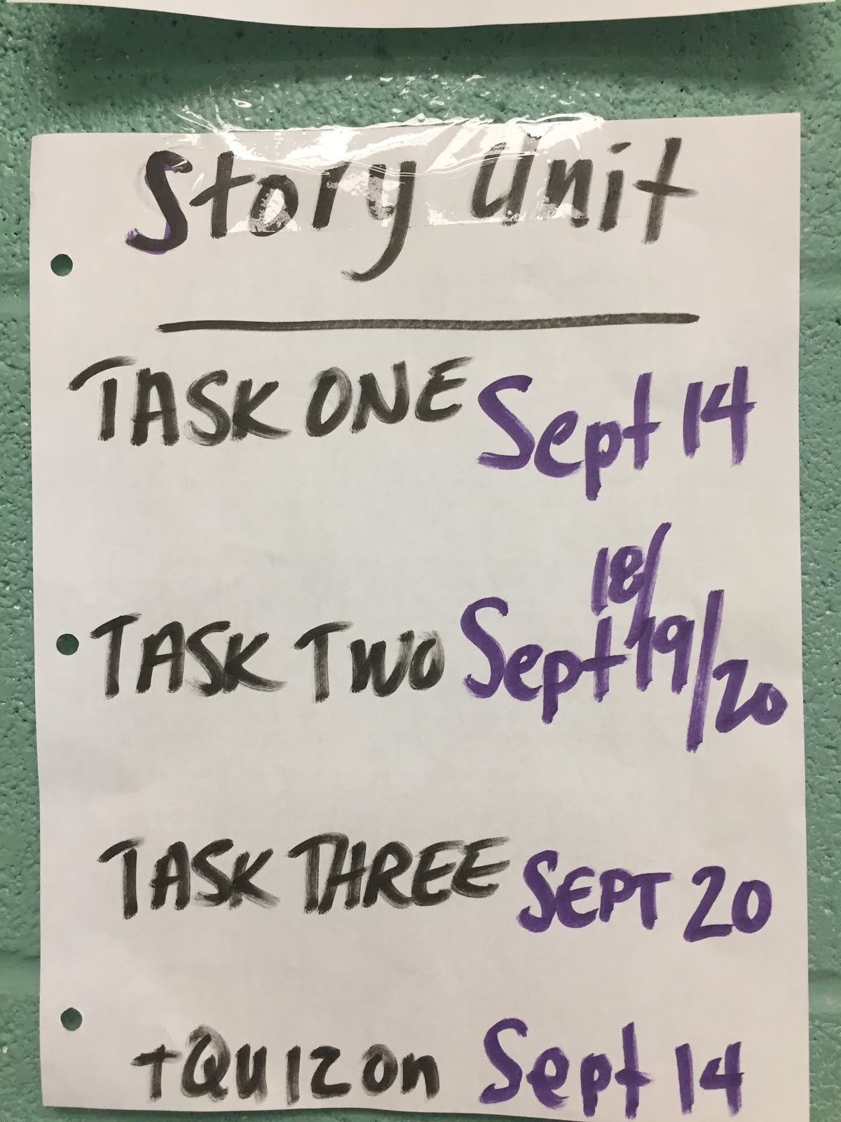 Story Unit Due Dates