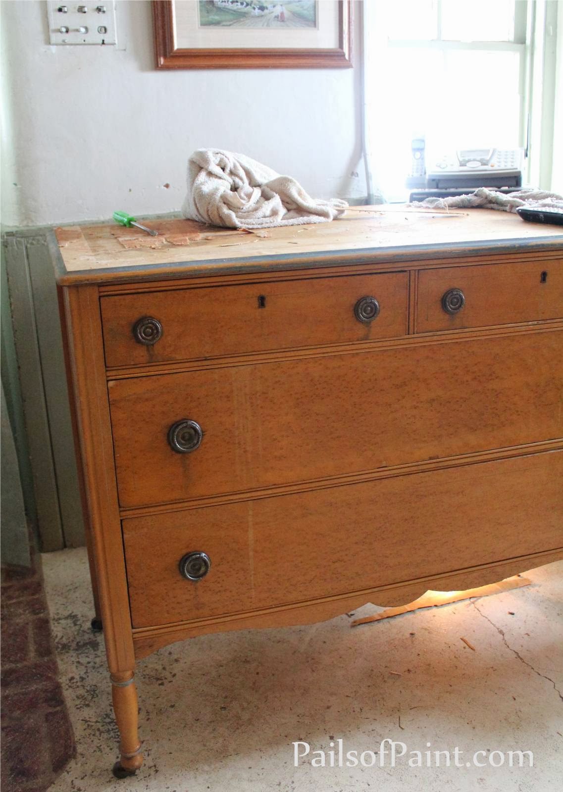 Pails of Paint Saving Furniture Removing Veneer and Replacing with Paint