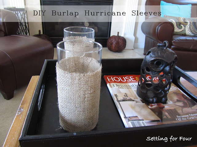 DIY Burlap Hurricane Sleeves from Setting for Four