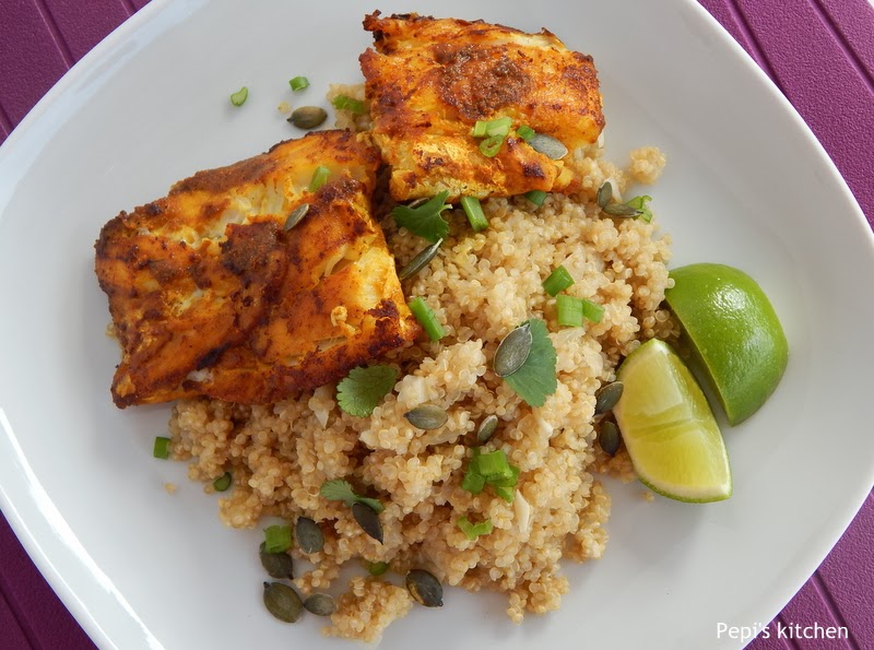 Pepi's kitchen in english Indian spiced cod with quinoa
