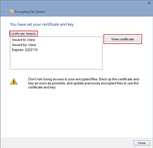 view file encryption certificate information view file encryption certificate information