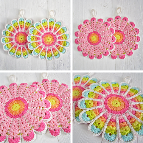 Kitchen Crochet Patterns featured by top US crochet blog, Flamingo Toes: flower potholders