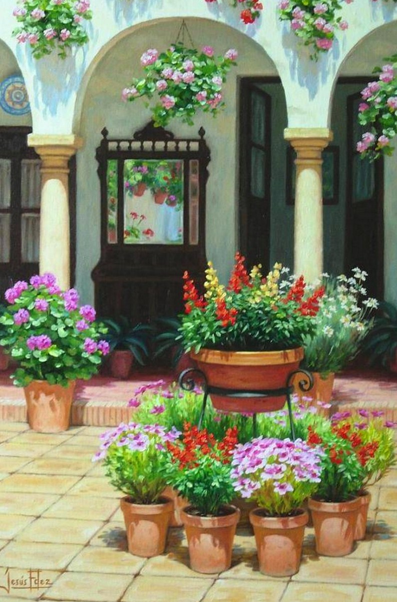 Flores En Paisaje 5 Pintura De Jardin Paisajes Flores Arquitectura De Acuarela