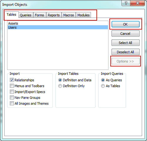 select objects from access database to import select objects from access database to import