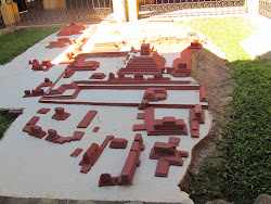 Model of Copan from the air in its characteristic red color coat, during around 822 AD