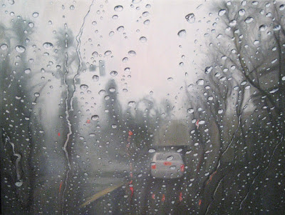 Katherine Kean, raindrops, contemporary landscape painting, atmospheric, wet weather