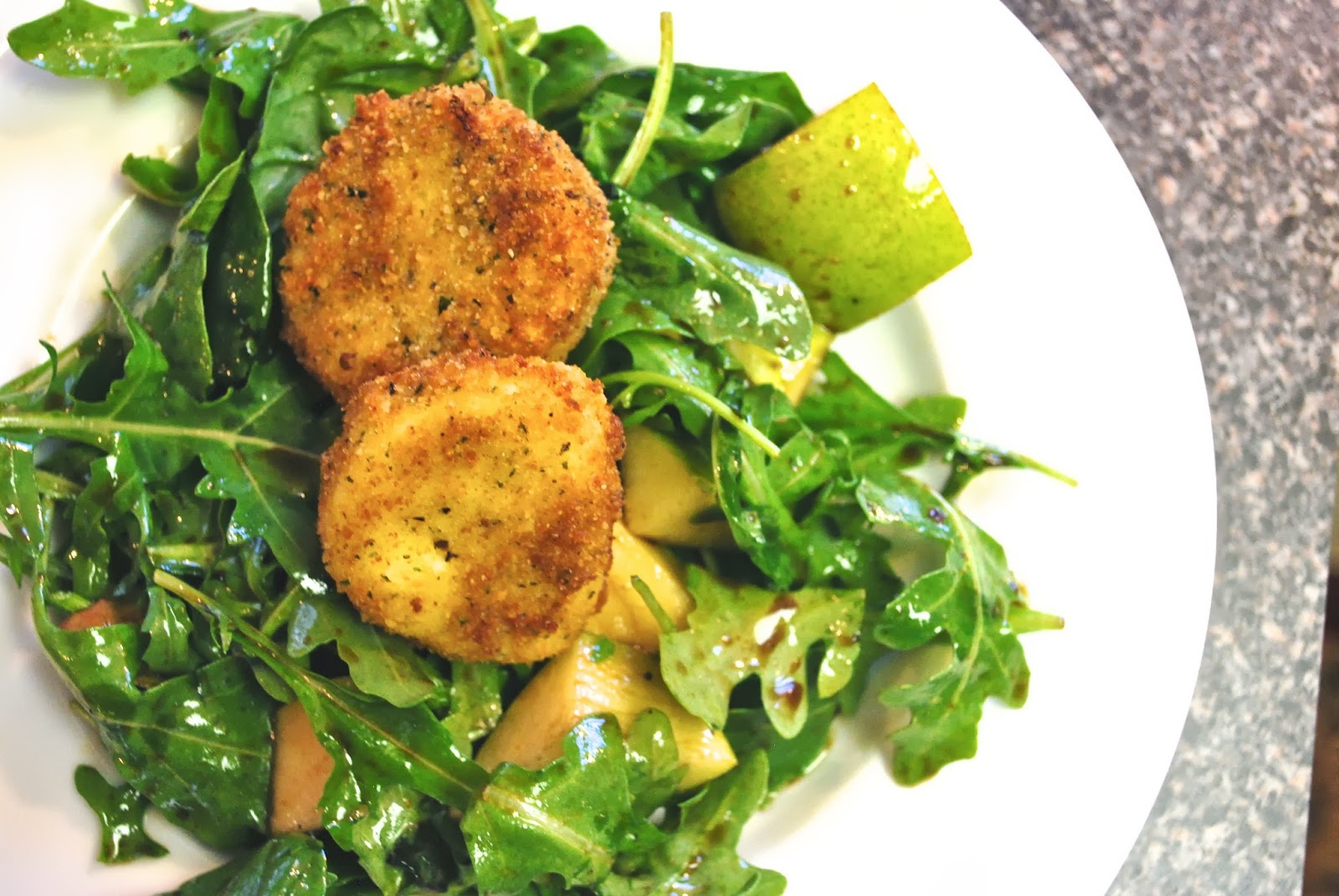 Fried Goat Cheese Salad with Pear and Arugula Bevy Richmond