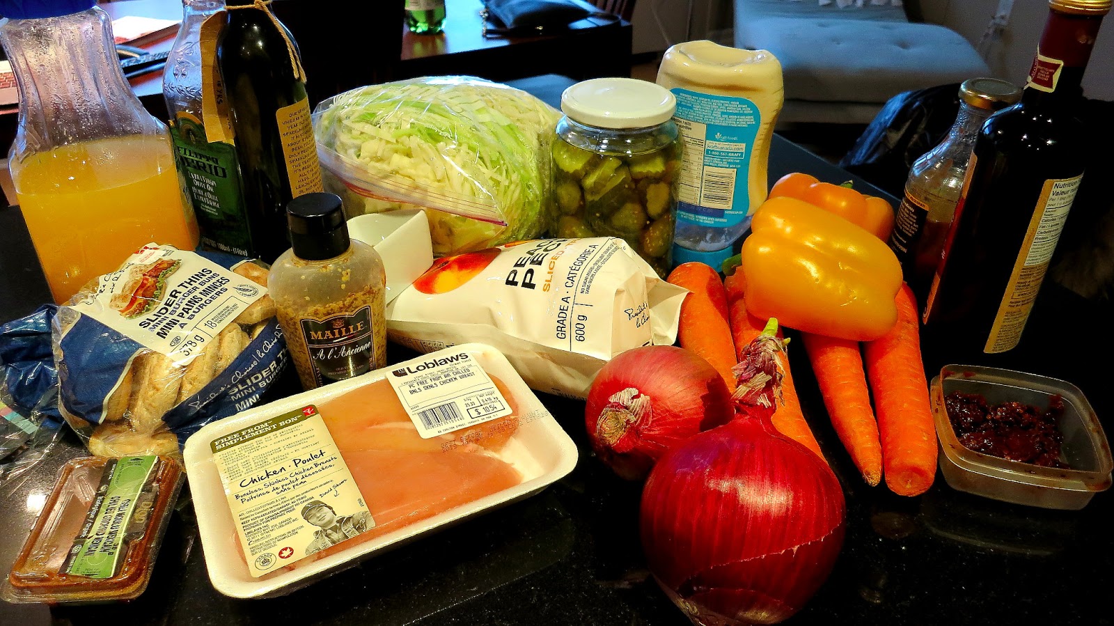 Crockpot BBQ Peach Pulled Chicken Sliders with Peachy Slaw, Caramelized Onions and Chipotle