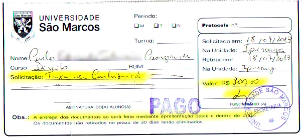 Diploma universidade sao marcos