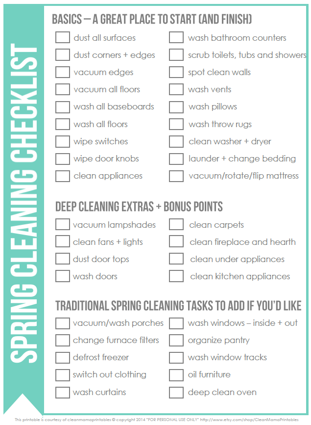 cleaning checklist printables