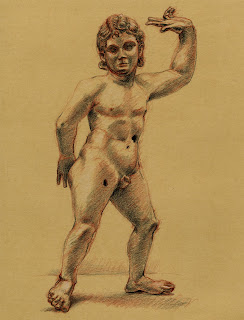 Bronze statuette of a dancing boy perhaps Cupid British Museum chalk drawing