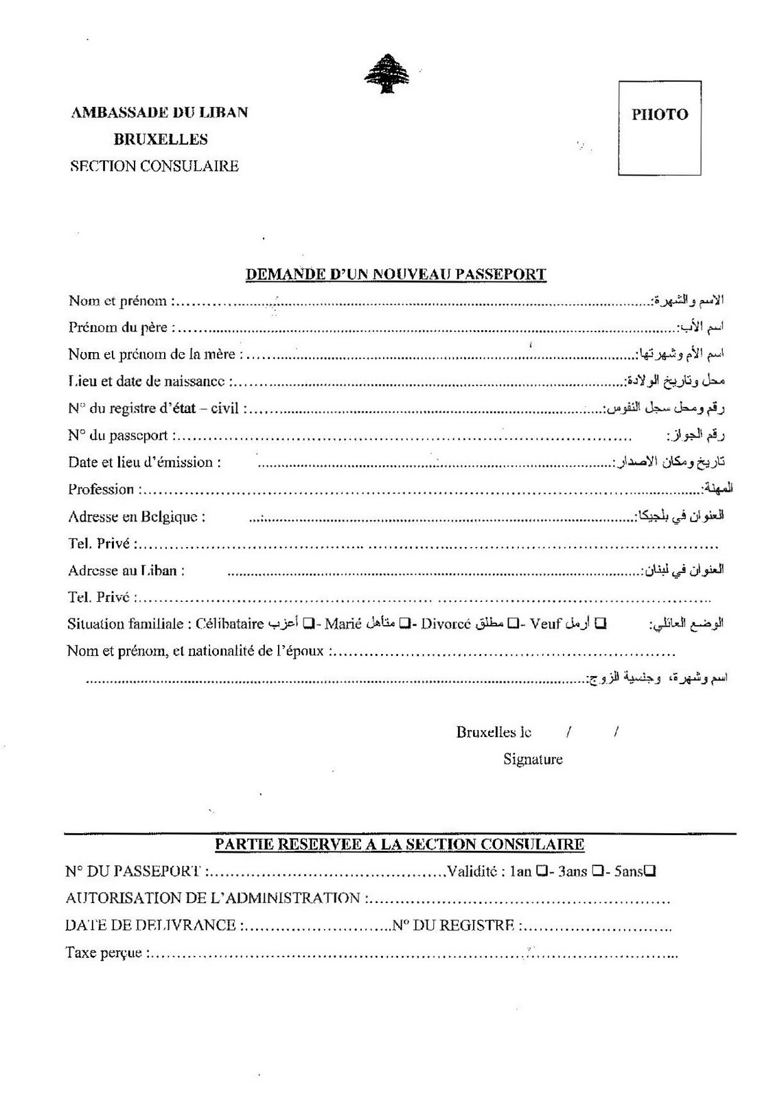 Formulaire de demande d'un nouveau passeport libanais auprÃ¨s de l ...