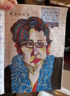 Colored sketch of a woman with glasses