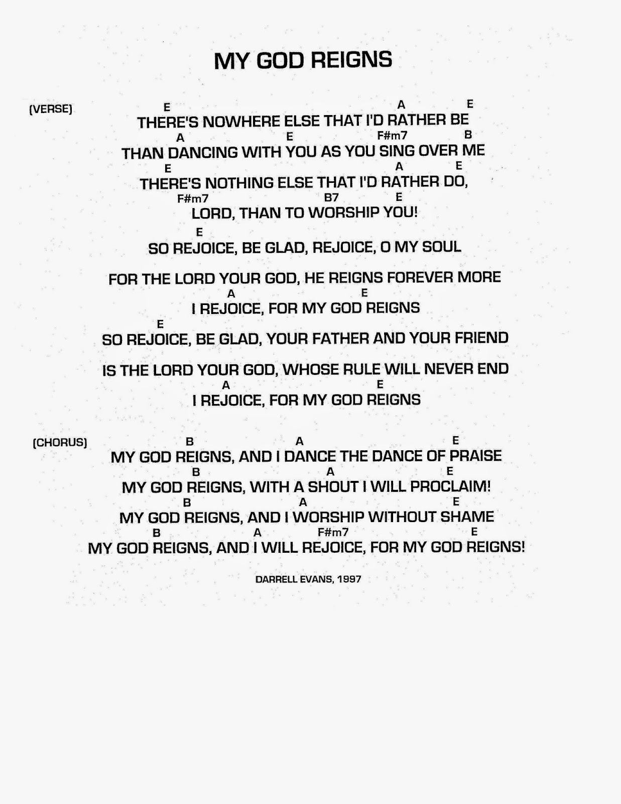 Worship Lead Sheets My God Reigns Darrell Evans