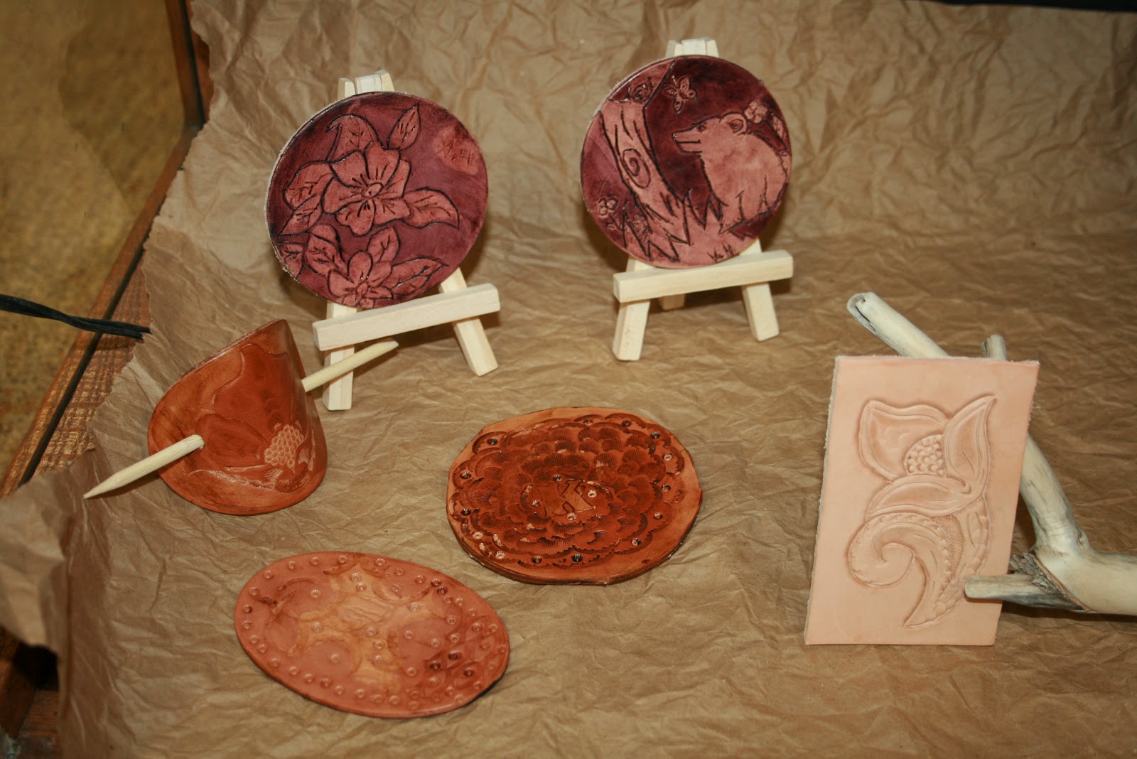 Cathedral Home students display their leathercraft at the Albany County Library Wyoming Arts