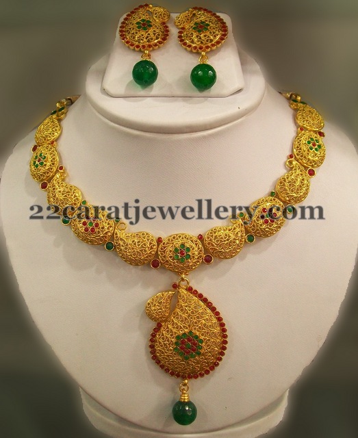 1 Gram Gold Mango Necklace Jewellery Designs