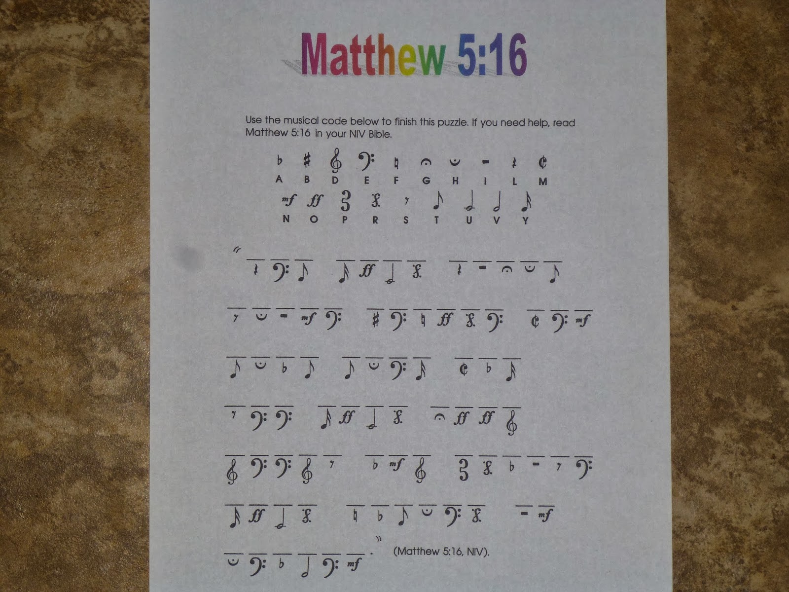 IDEAS UNLIMITED: MATTHEW 5:16 MUSICAL CODE PRINTABLE PUZZLE