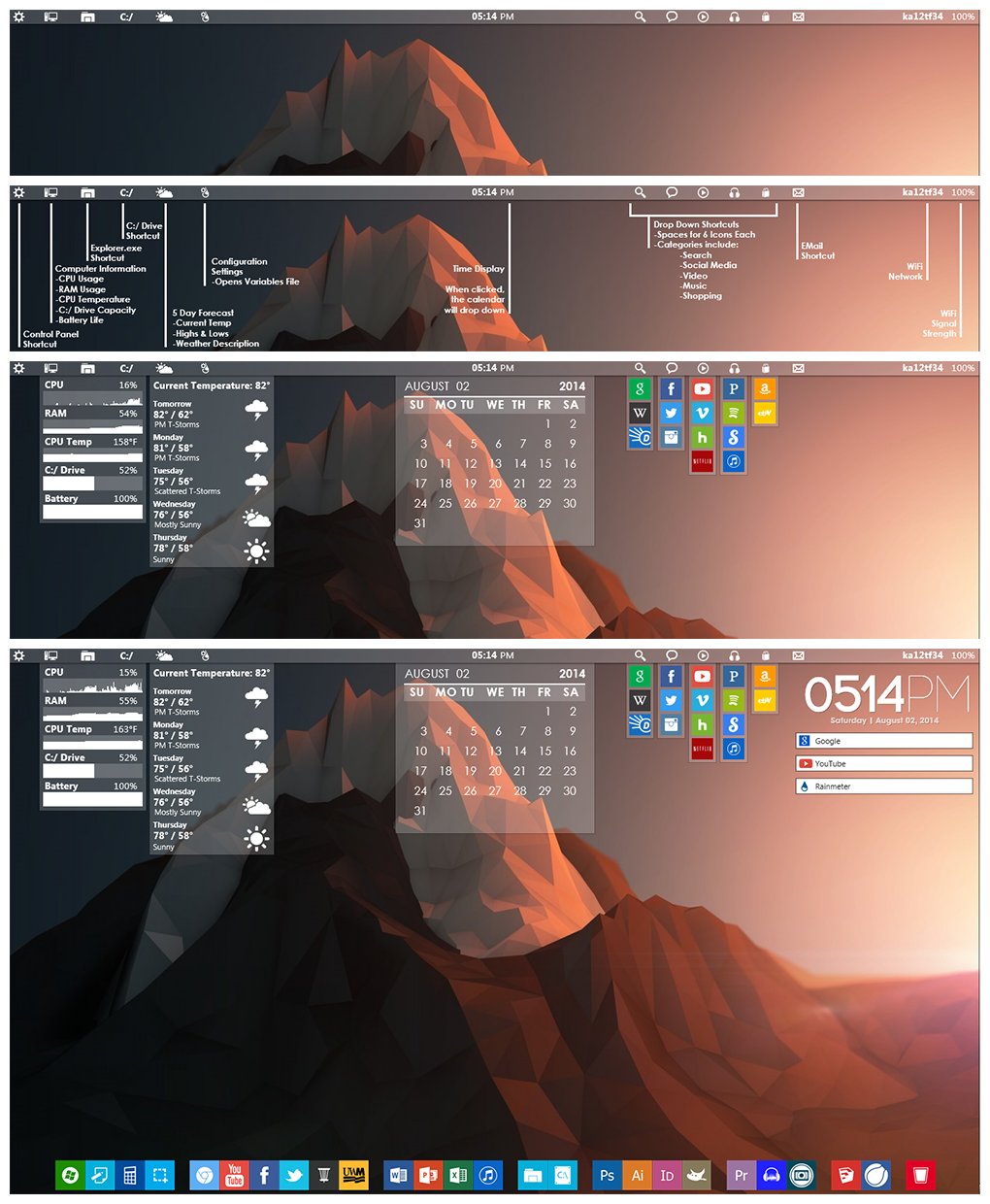 Master Status Bar Widget For Rainmater Windows10 Themes I Cleodesktop