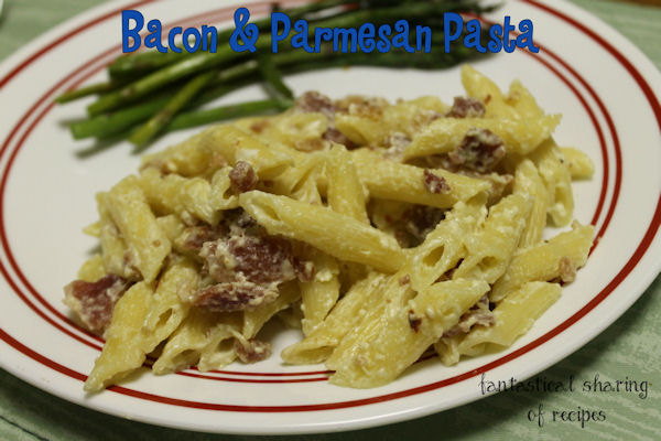 Bacon & Parmesan Pasta - penne pasta with a creamy Parmesan sauce and tons of chopped bacon