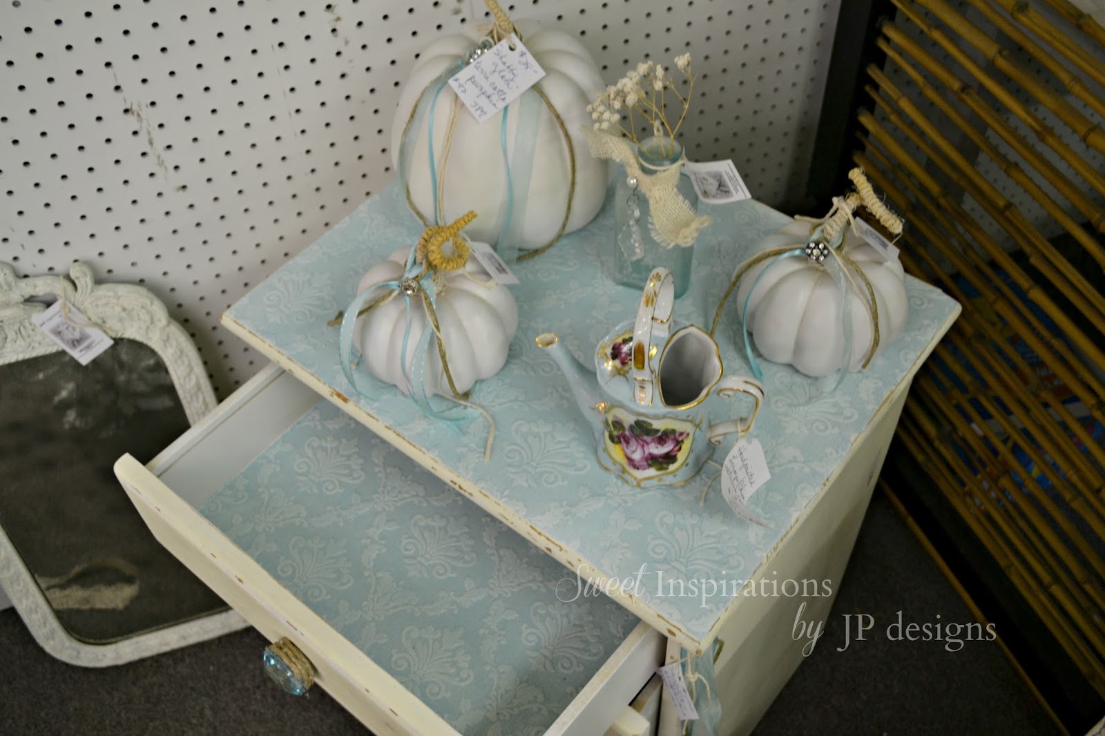 ... by JP designs: A Chippy Nightstand with a Paint Wash Wallpaper Twist