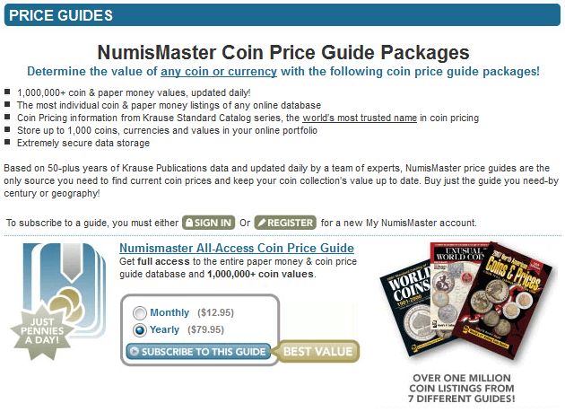 Where can I find online coin price guides?