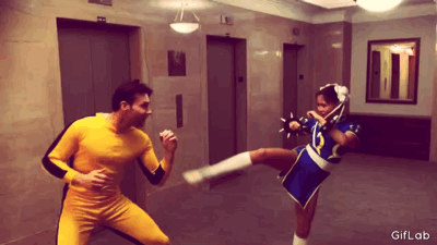 Bruce Lee from Game of Death versus Chun Lee from Street Fighter