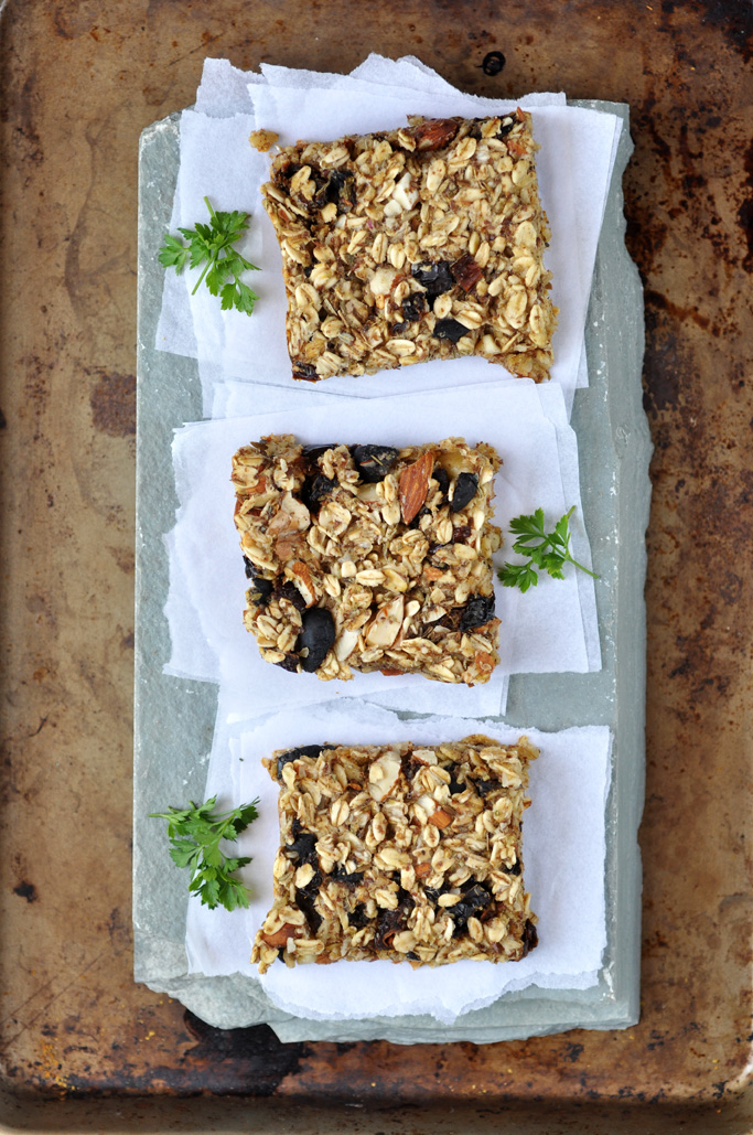 Anja's Food 4 Thought Savory Oat Bars with Olives and Sun Dried Tomatoes