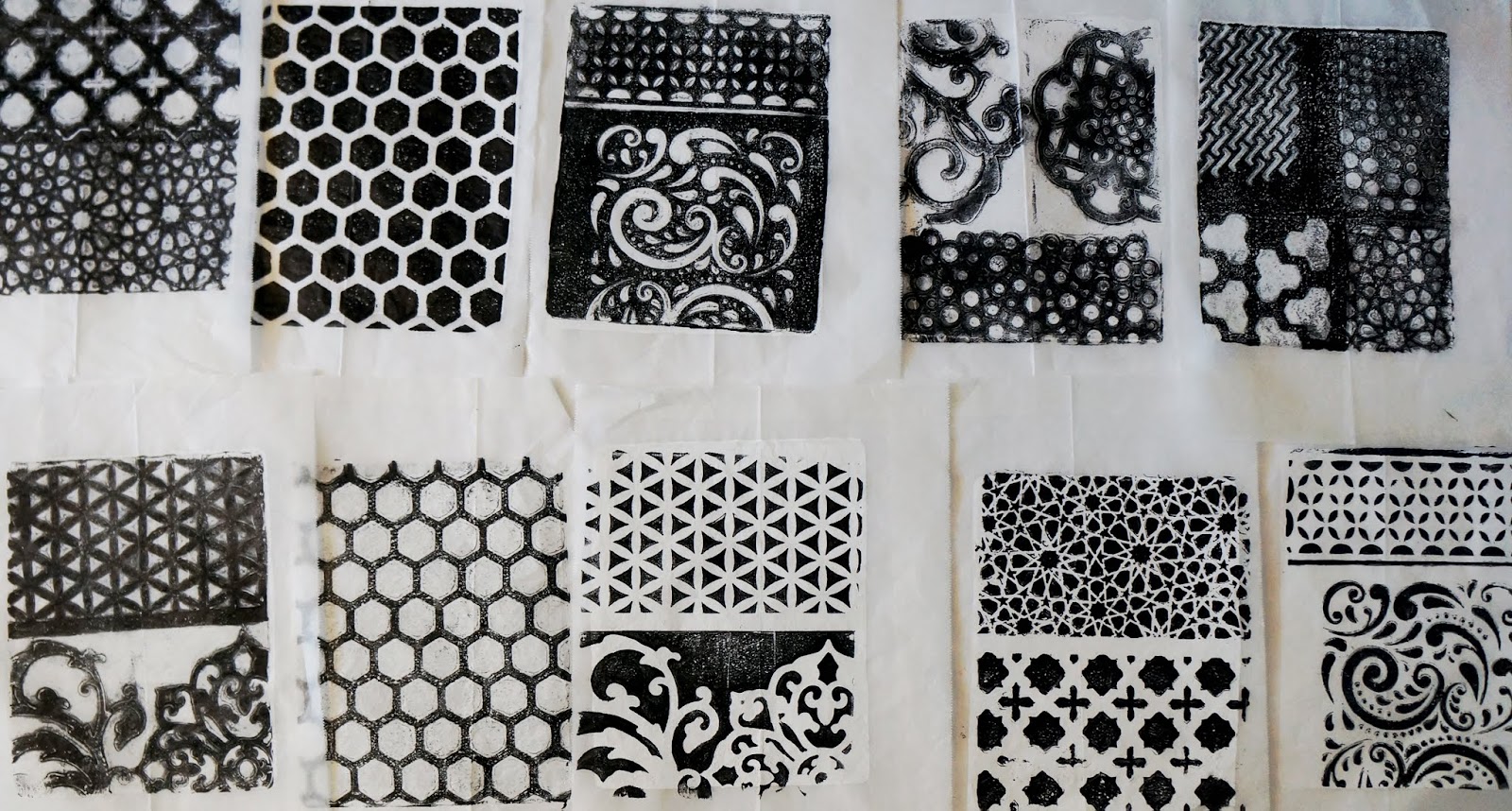 Gelli Arts - Gel Printing Plate - These stunning black and white gel prints  were done by @bryony_wingfield_digby_art ! Bryony uses a 6x6 Gelli® plate  to piece together create these composite prints! #