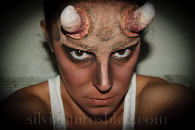 Maquillaje Halloween 4: Diablo con cuernos, Halloween Make-up 4: Debil with horns, special effects, efectos especiales, Silvia Quirós